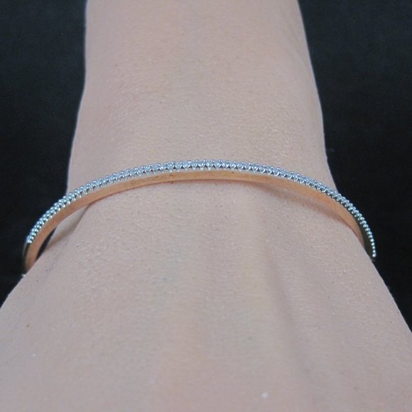 14K ROSE Gold Vermeil Sterling Diamond Bangle Bracelet 7 Inches Macys - Picture 15 of 16